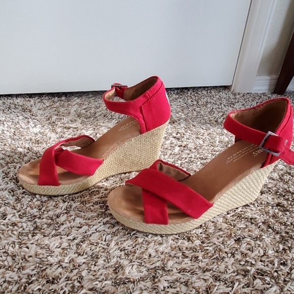 Toms Shoes - Red Toms Canvas Wedges